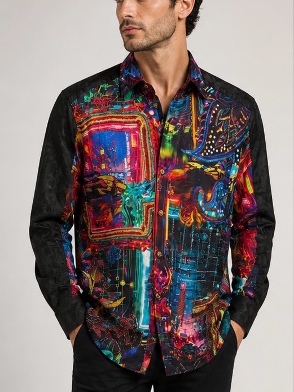 Robert Graham Black Multi-Color Abstract Print Button-Down Shirt